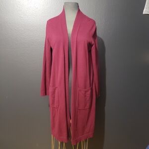 Elegant Open Front Duster Cardigan Sweater - Wine/Burgandy Color